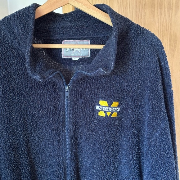 Michigan Football Sherpa Apparel Navy Blue Zip Up Teddy Terry Cloth Jacket XL C1 - Picture 5 of 6